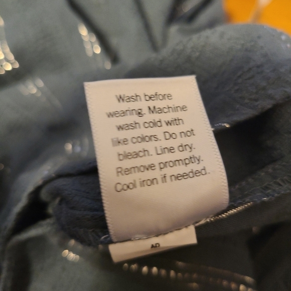 Lauren Conrad Blouse Green with Silver Stripes ¾ Sleeve Pullover Square Neck XS‎ - Picture 3 of 5